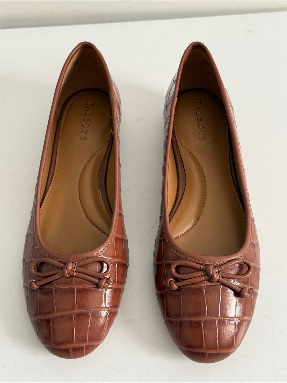 Talbots Brown Croc-Embossed Leather Ballet Flats - Picture 3 of 9